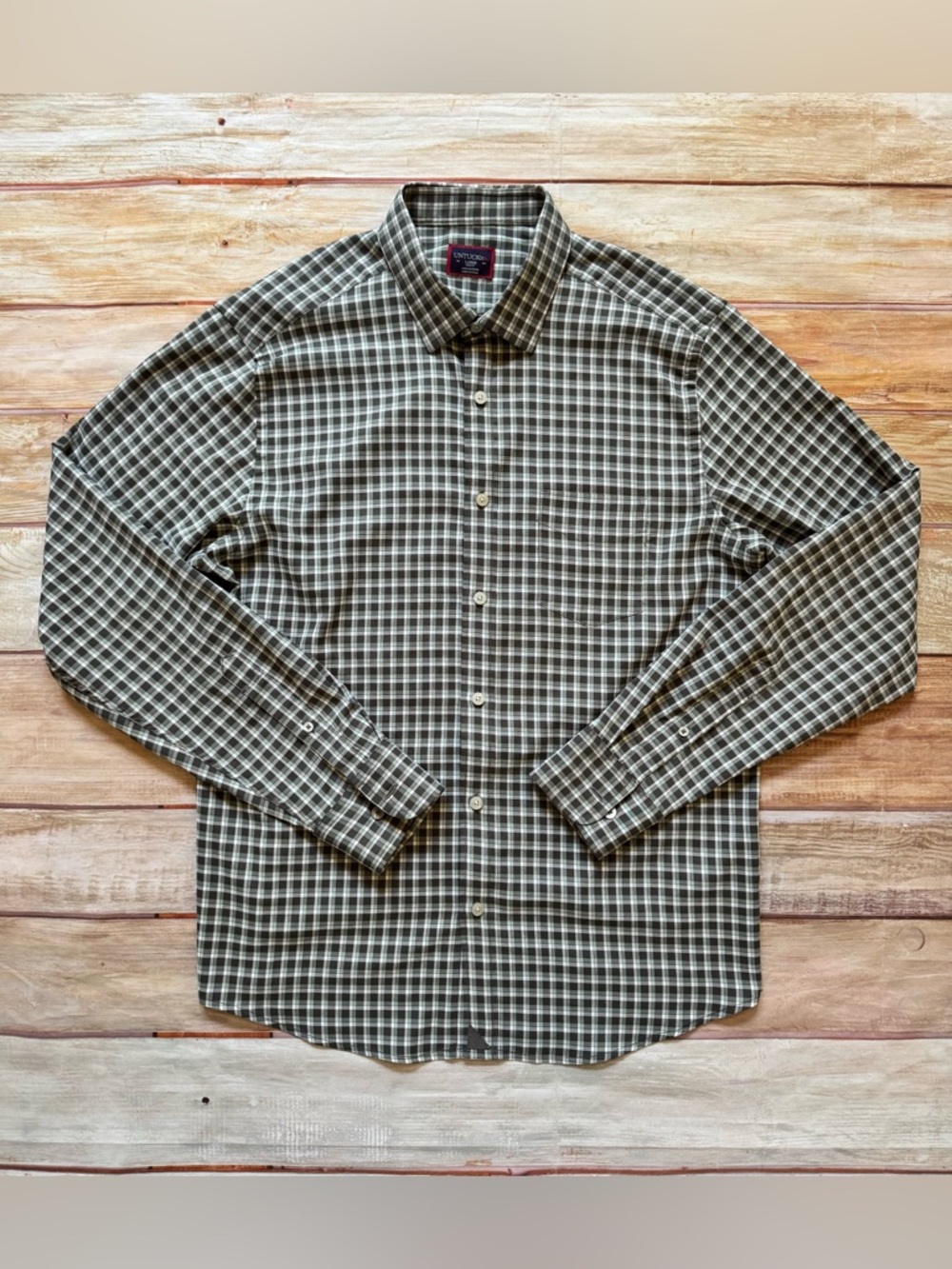 UNTUCKIT Green Checkered STUHLMULLER Dress Shirt Sz L Slim Fit